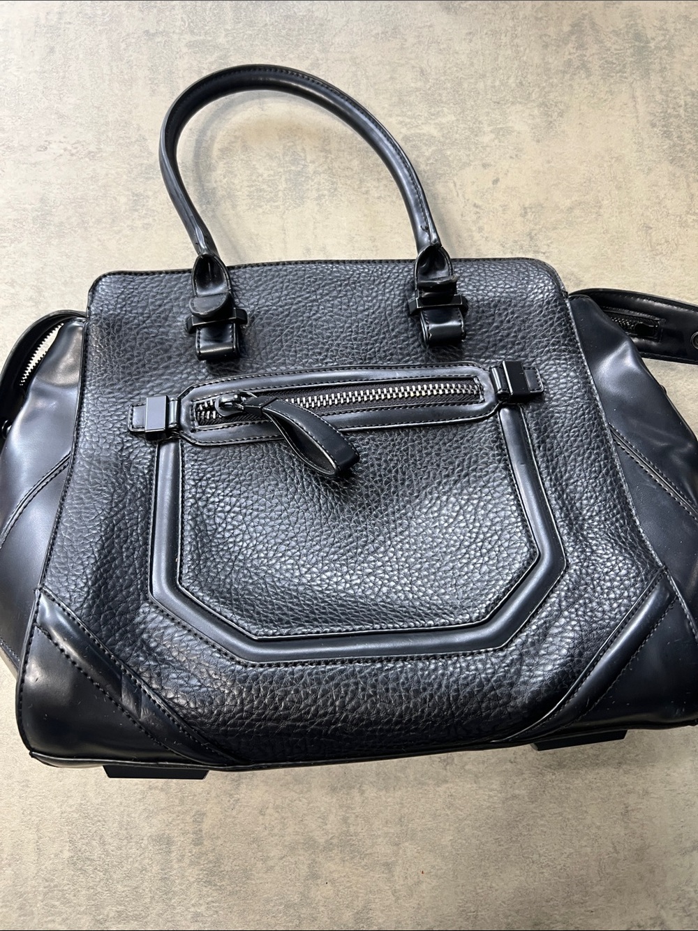 Aldo Black Textured Leather Tote Shoulder Bag